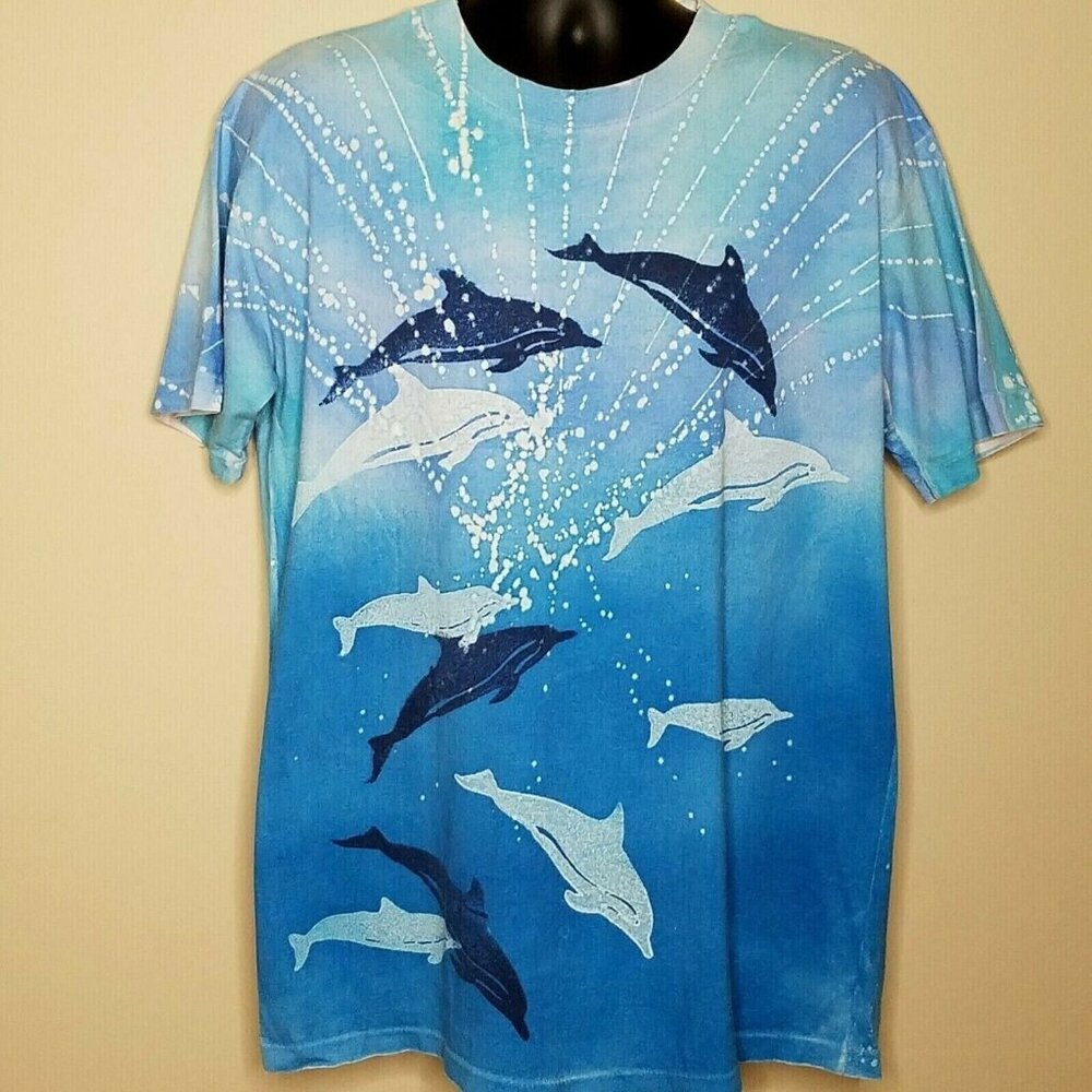 Deep Sea Ts Dolphins T Shirt Size XL Vintage 90s All Over‎ Print Single Stitch